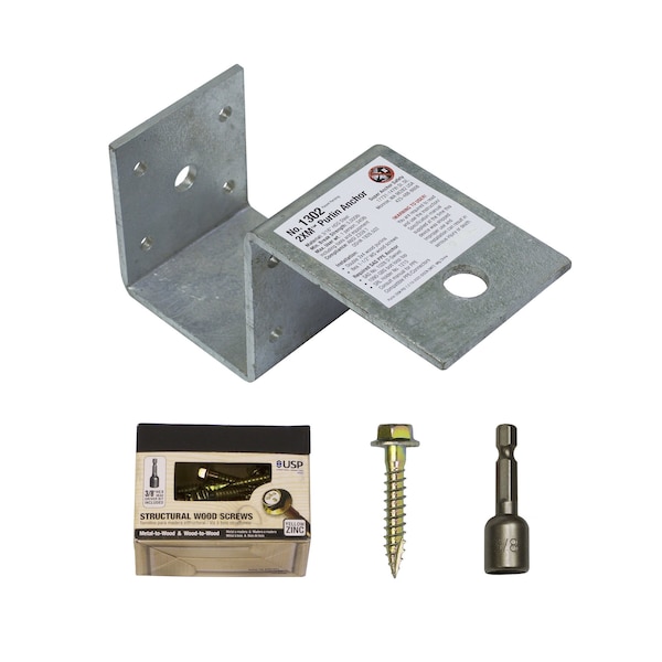 Super Anchor Safety 2XM HDG Purlin Anchor + 1ea #2084-1.5 25pc. WS Wood Screws w/3/8" Hex Driver. 1302-2XM - main